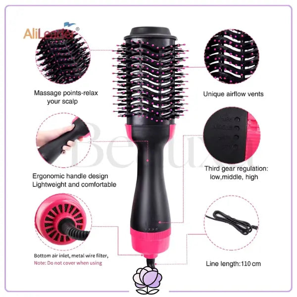 2‑in‑1 Hair Dryer & Volumizing Hot‑Air Brush
